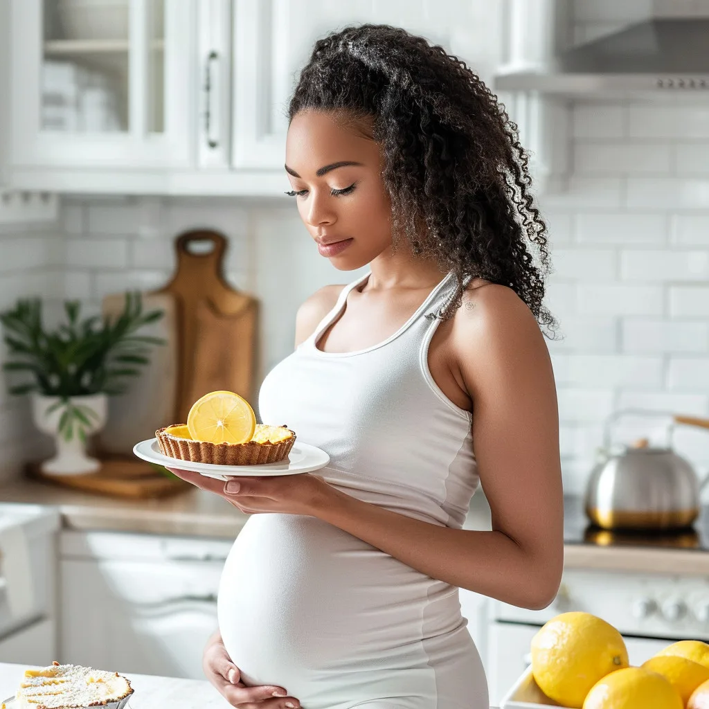 une femme enceinte qui mange une tarte au citron